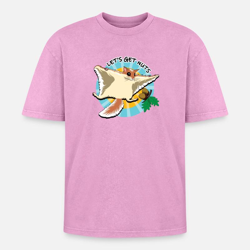 Flying Squirrel - Let's Get Nuts - Oversized Unisex Premium Acid-Washed T-Shirt - acid washed pink