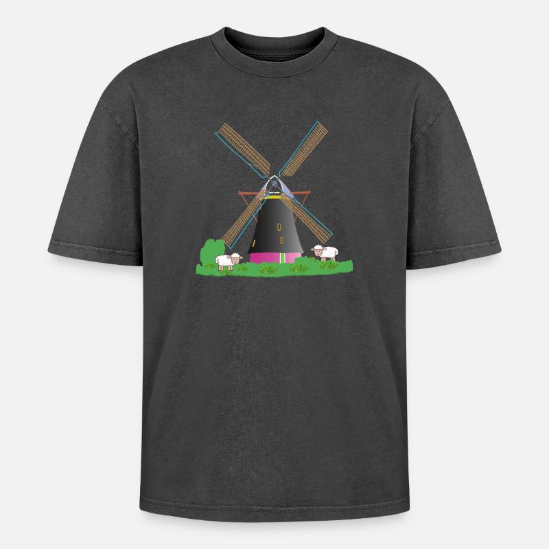 Windmühle mit Schafen - Oversized Unisex Premium Acid-Washed T-Shirt - undefined