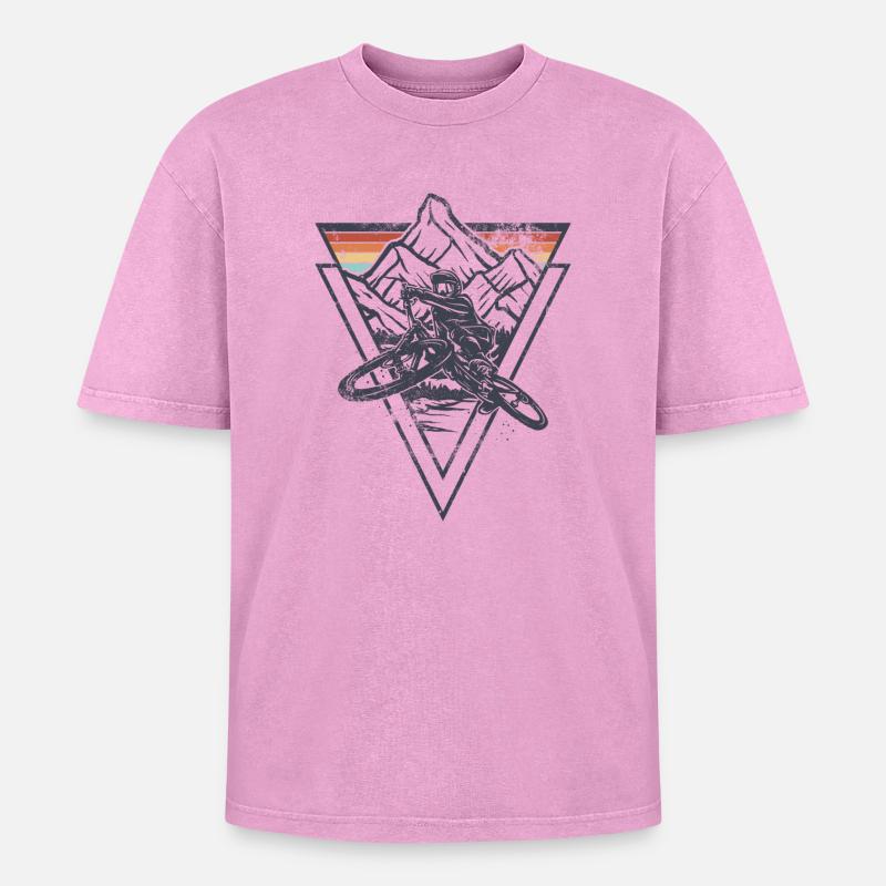 Summit Geometry Sunset - Oversized Unisex Premium Acid-Washed T-Shirt - acid washed pink