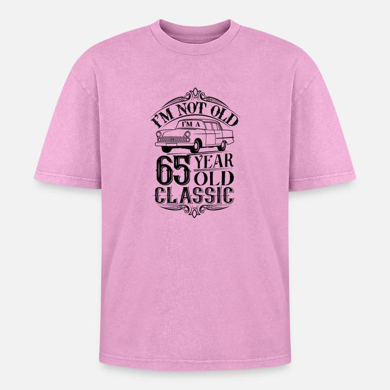 65th Birthday Classic Oldtimer - Oversized Unisex Premium Acid-Washed T-Shirt - acid washed pink