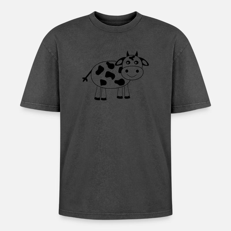 Kuh schwarz Comic - Oversized Unisex Premium Acid-Washed T-Shirt - Pink Acid Wash