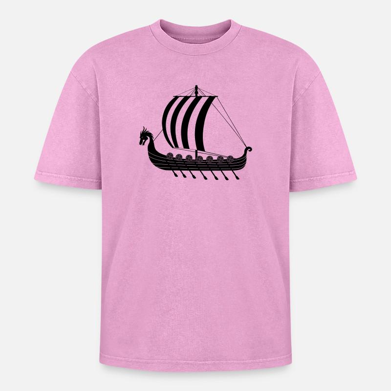 Wikinger-Drachenschiff dragar - Oversized Unisex Premium Acid-Washed T-Shirt - Pink Acid Wash