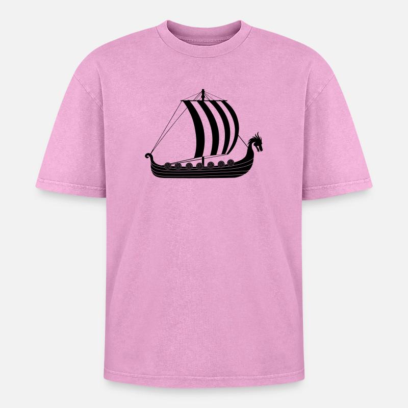 Wikinger-Drachenschiff - Oversized Unisex Premium Acid-Washed T-Shirt - Pink Acid Wash