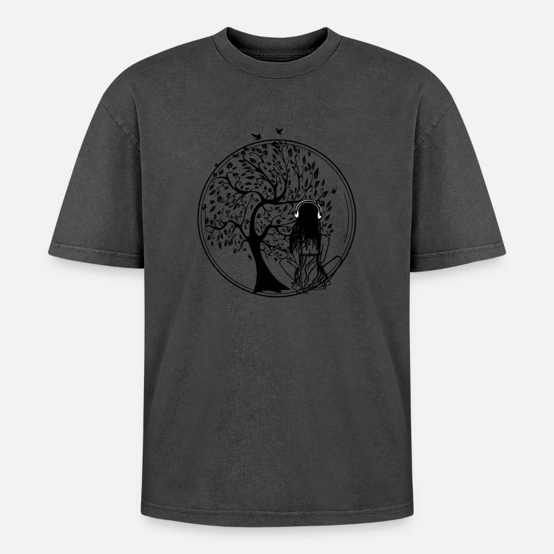 Tree Silhouette Ohrhörer - Oversized Unisex Premium Acid-Washed T-Shirt - undefined