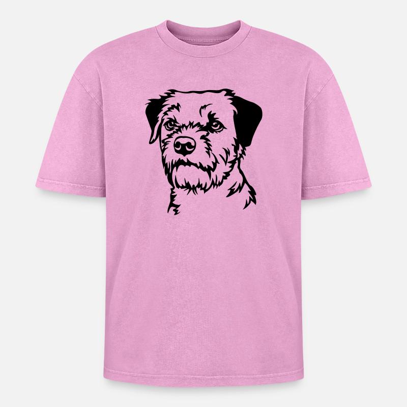 Border Terrier Head - Oversized Unisex Premium Acid-Washed T-Shirt - acid washed pink