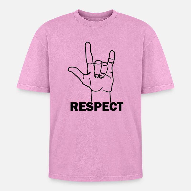 Hand gesture respect with text RESPECT - Oversized Unisex Premium Acid-Washed T-Shirt - acid washed pink