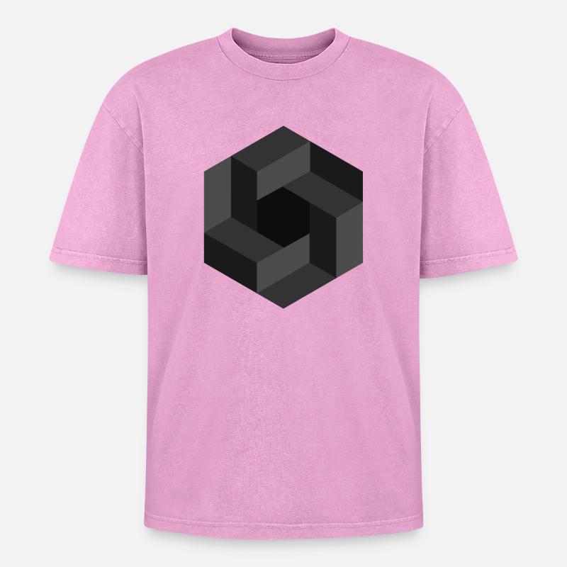 Abstract Geometric Pattern in Grayscale - Oversized Unisex Premium Acid-Washed T-Shirt - acid washed pink