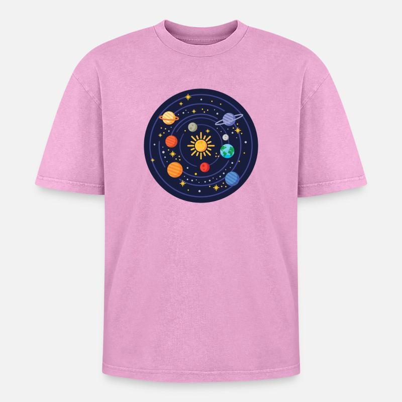 Solar System - Oversized Unisex Premium Acid-Washed T-Shirt - acid washed pink