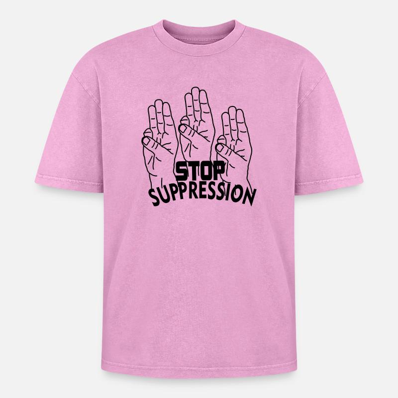 Hand gesture stop suppression - Oversized Unisex Premium Acid-Washed T-Shirt - acid washed pink