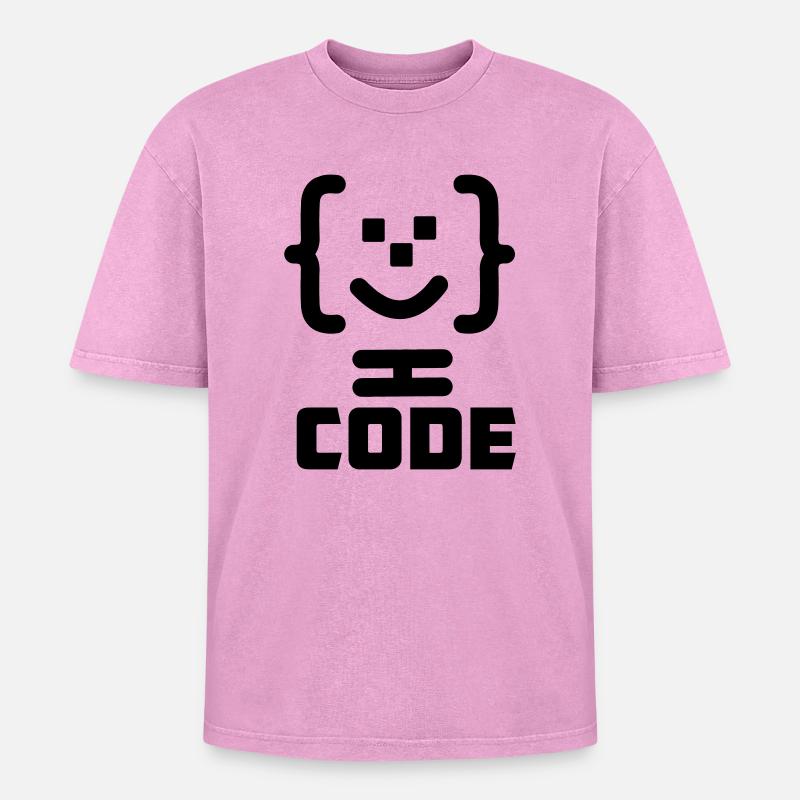 Logo du code du programmeur principal avec texte CODE - T-shirt Premium unisexe oversize acid-washed - rose délavé acide