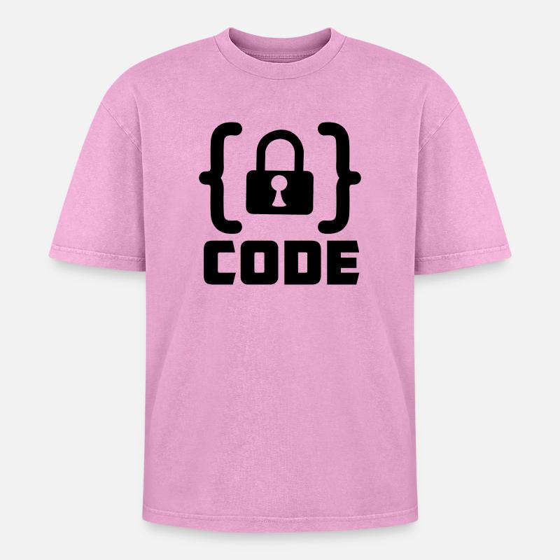 Code with lock programmer - Oversized Unisex Premium Acid-Washed T-Shirt - acid washed pink