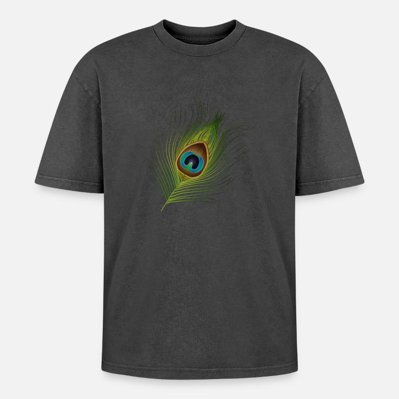 hand-drawn peacock feather - Oversized Unisex Premium Acid-Washed T-Shirt - undefined