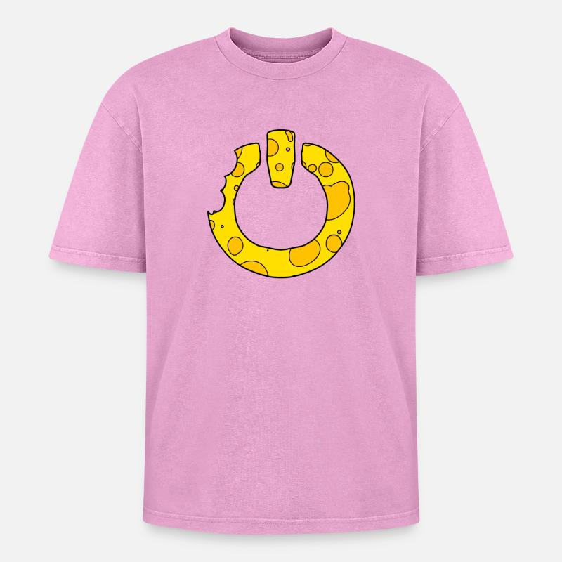 Cheese Power on Switch - Oversized Unisex Premium Acid-Washed T-Shirt - acid washed pink