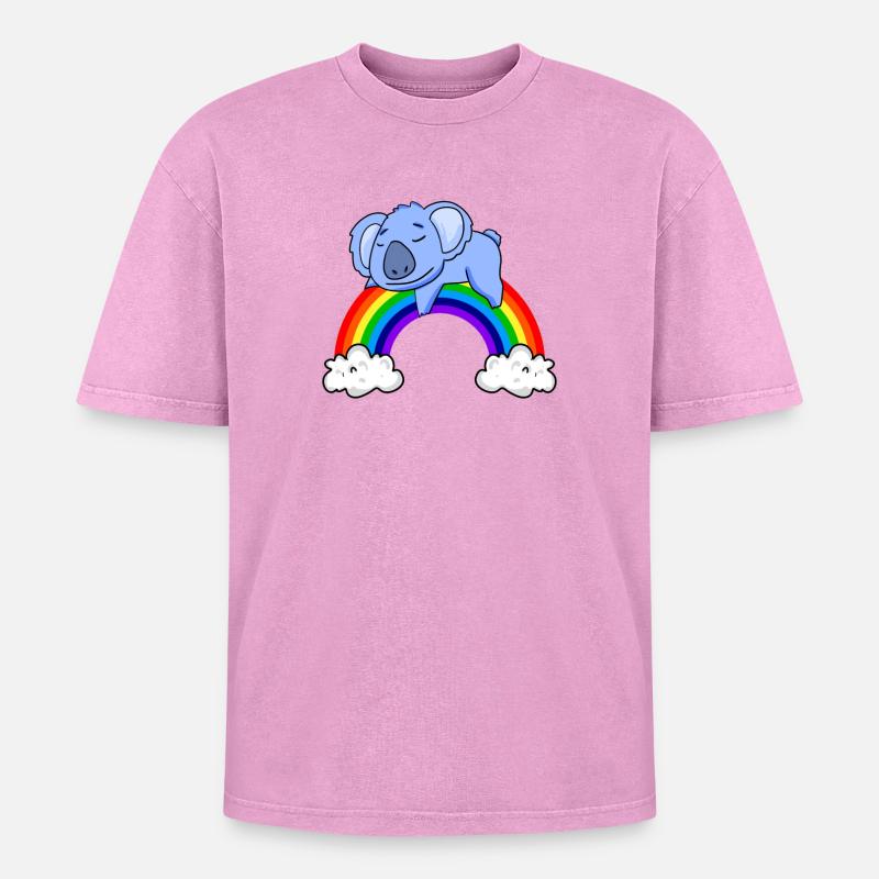 Rainbow Koala - Oversized Unisex Premium Acid-Washed T-Shirt - acid washed pink