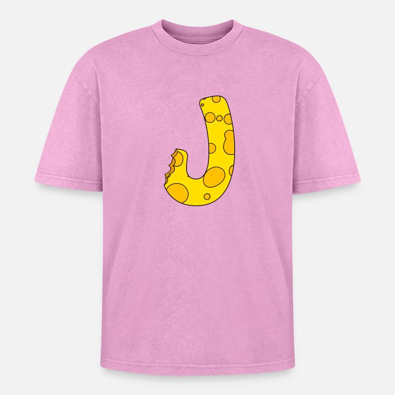 Buchstabe J - Oversized Unisex Premium Acid-Washed T-Shirt - Pink Acid Wash