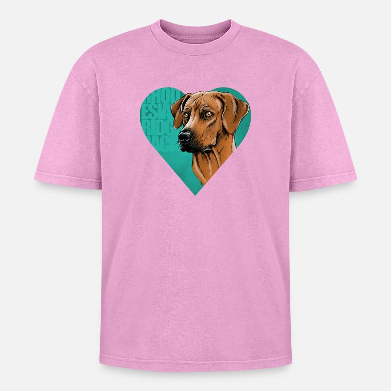 Rhodesian Ridgeback - Oversized Unisex Premium Acid-Washed T-Shirt - Pink Acid Wash