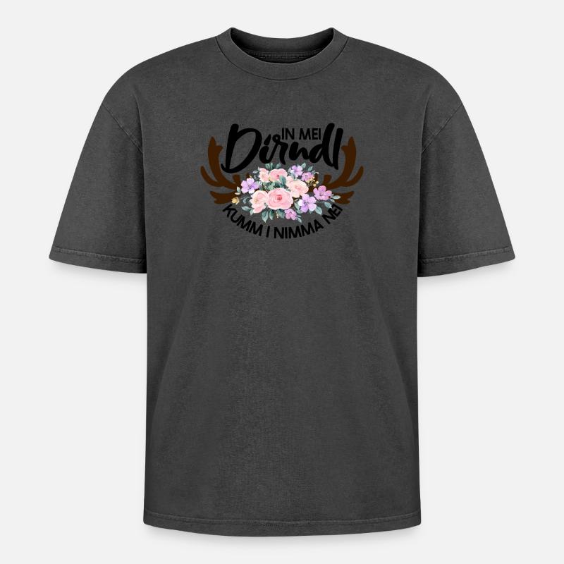 Blumenmuster mit Hirschgeweih - Oversized Unisex Premium Acid-Washed T-Shirt - Pink Acid Wash