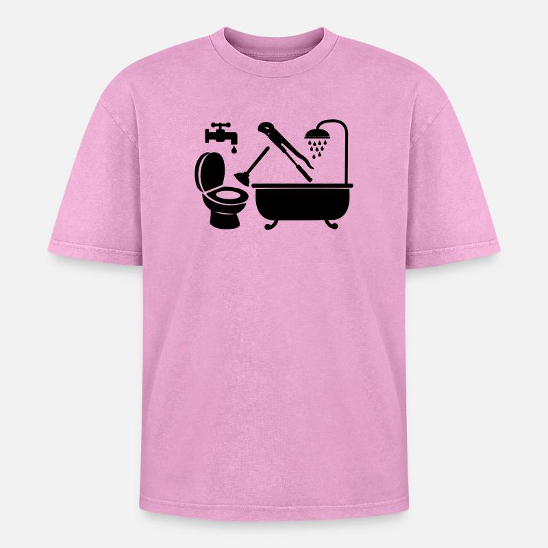 Logo Klempnerfirma - Oversized Unisex Premium Acid-Washed T-Shirt - Pink Acid Wash