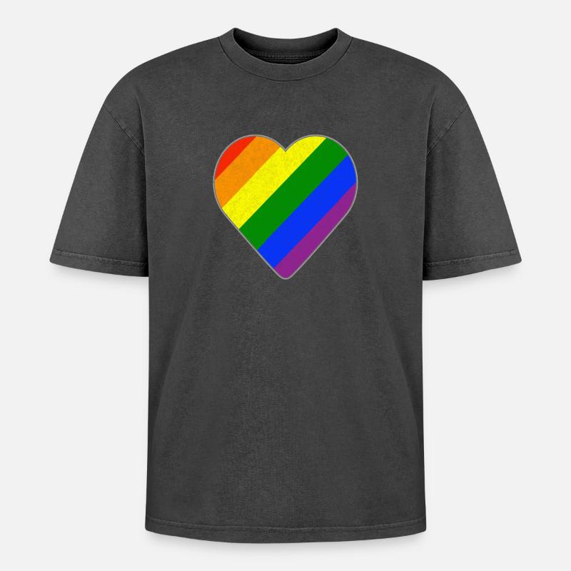 Rainbow Heart - Oversized Unisex Premium Acid-Washed T-Shirt - undefined