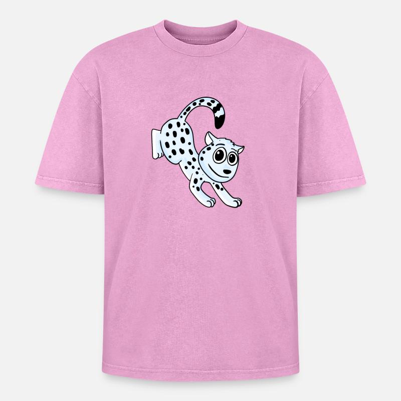 Snow Leopard Leopard - Oversized Unisex Premium Acid-Washed T-Shirt - acid washed pink