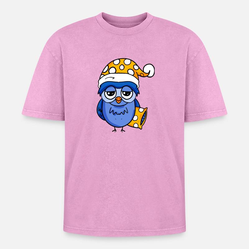 Schläfrige Eule - Oversized Unisex Premium Acid-Washed T-Shirt - Pink Acid Wash