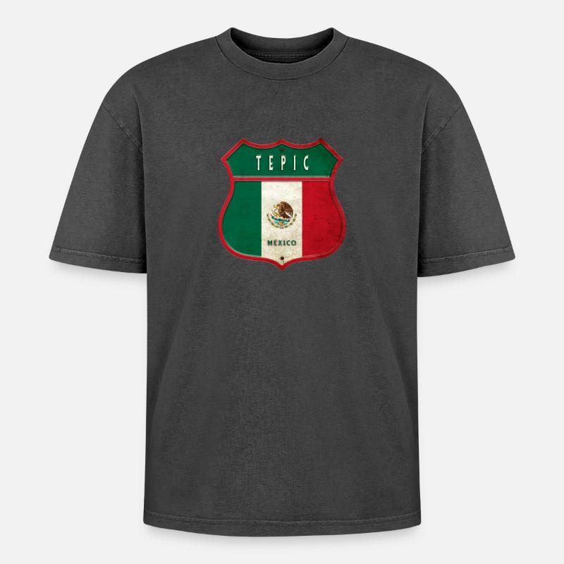 Tepic Mexico crest design - Oversized Unisex Premium Acid-Washed T-Shirt - undefined