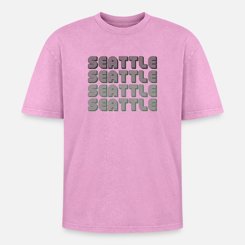 Seattle Blockgrid Pattern - Oversized Unisex Premium Acid-Washed T-Shirt - acid washed pink