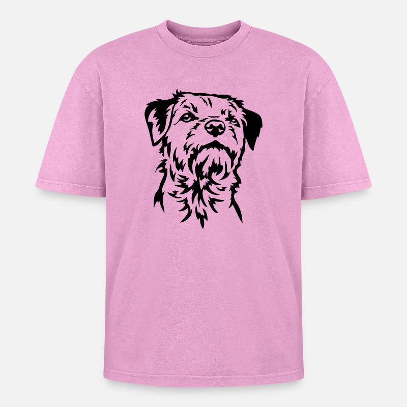 Border Terrier Head - Oversized Unisex Premium Acid-Washed T-Shirt - acid washed pink