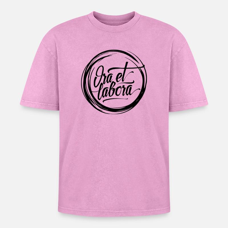Ora et labora - Oversized Unisex Premium Acid-Washed T-Shirt - acid washed pink