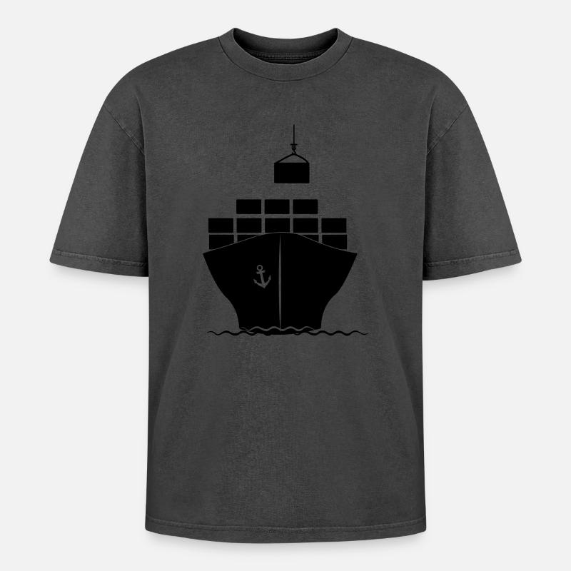 Seecontainerboot mit Kranbeladung - Oversized Unisex Premium Acid-Washed T-Shirt - undefined