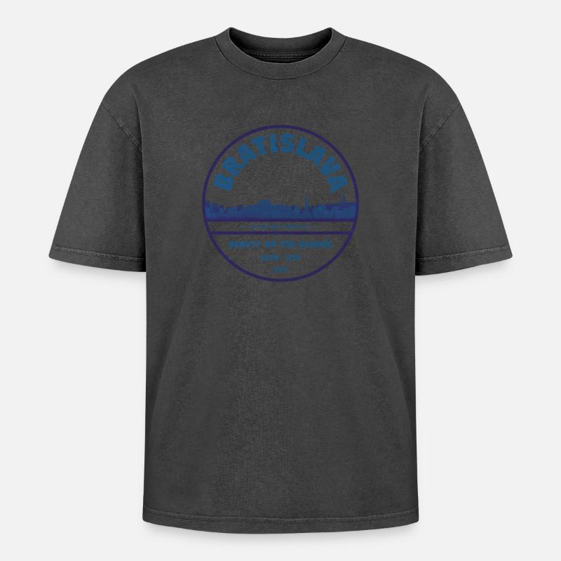 Bratislava Danube Skyline Emblem - Oversized Unisex Premium Acid-Washed T-Shirt - undefined