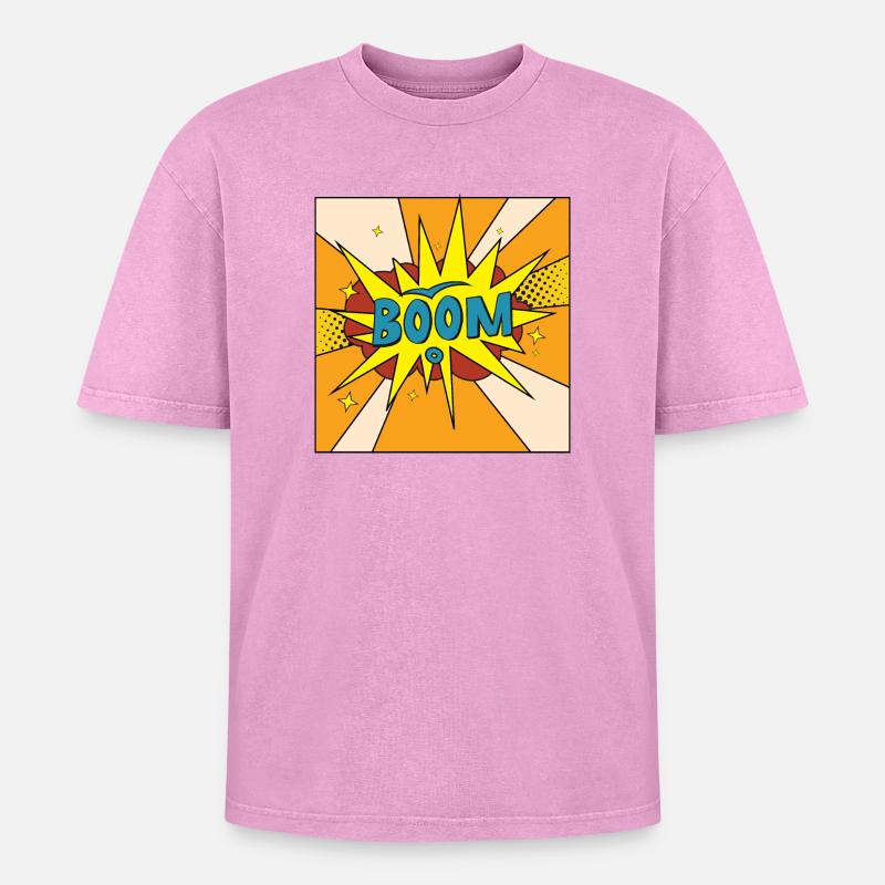 Boom Comic Explosion Stil - Oversized Unisex Premium Acid-Washed T-Shirt - Pink Acid Wash