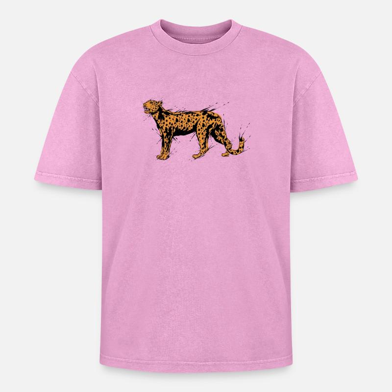 Cheetah Leopard - Oversized Unisex Premium Acid-Washed T-Shirt - acid washed pink