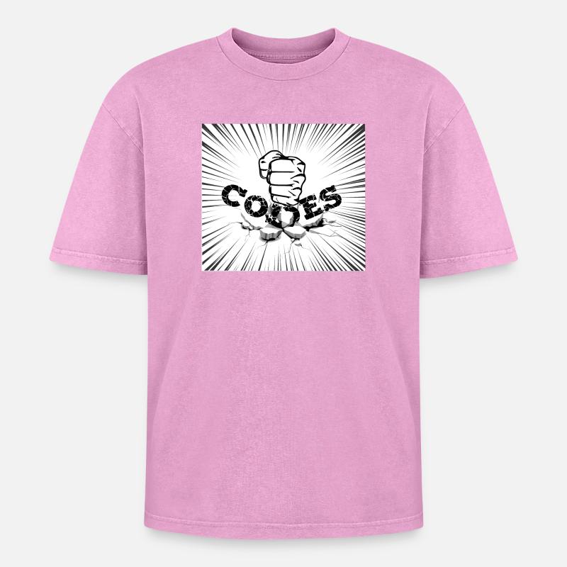 CRACK-CODES - Oversized Unisex Premium Acid-Washed T-Shirt - Pink Acid Wash