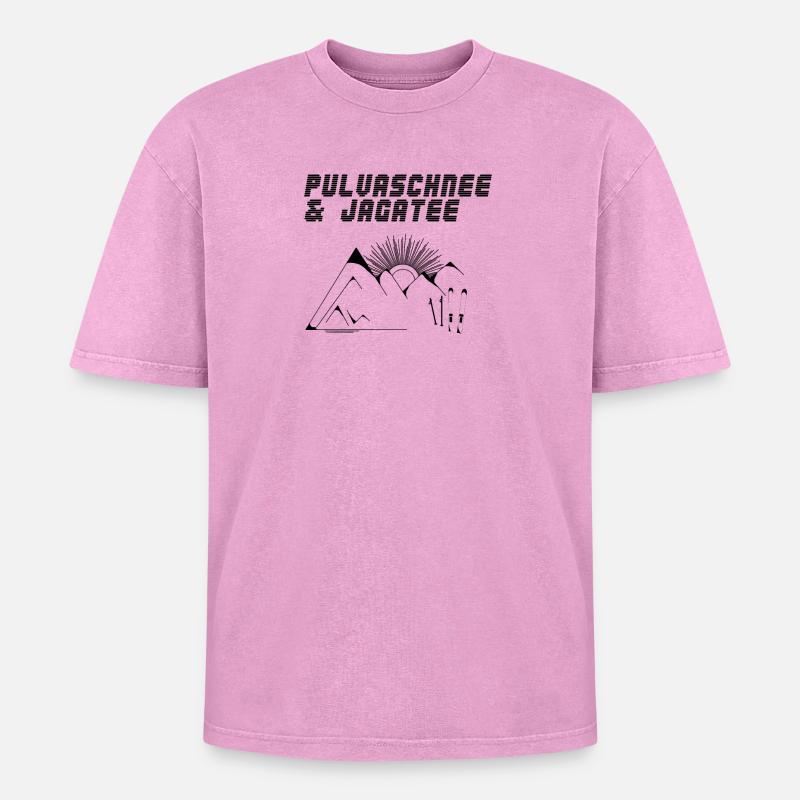 Pulvaschnee & Jagatee - Pulverschnee & Jägertee - Oversized Unisex Premium Acid-Washed T-Shirt - Pink Acid Wash