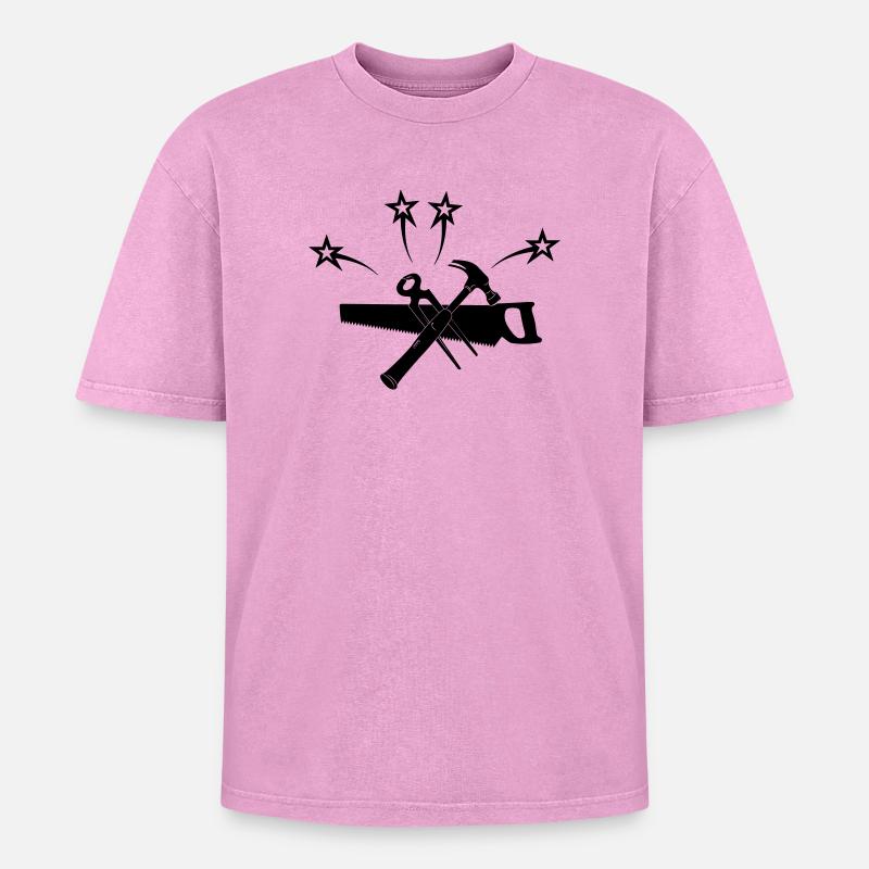 Hammersägezange vier Sterne - Oversized Unisex Premium Acid-Washed T-Shirt - Pink Acid Wash