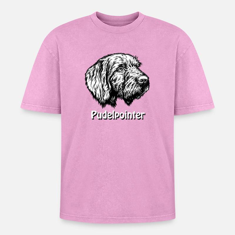 Pudelpointer Portrait - Oversized Unisex Premium Acid-Washed T-Shirt - Pink Acid Wash