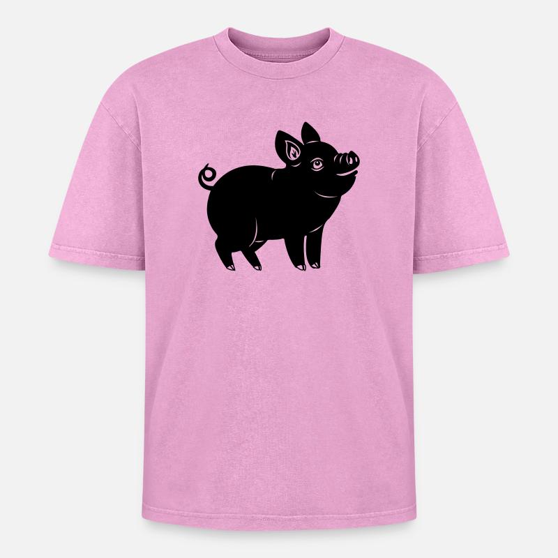 Pig cheerful logo Shadow image - Oversized Unisex Premium Acid-Washed T-Shirt - acid washed pink