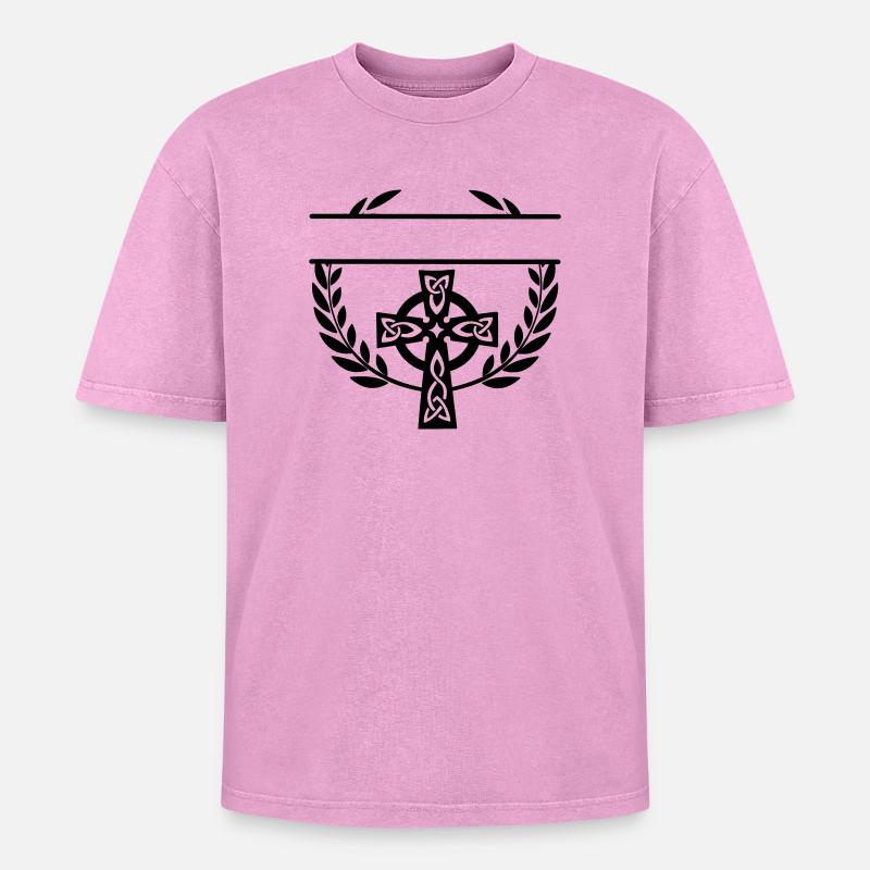 Celtic cross monogram - Oversized Unisex Premium Acid-Washed T-Shirt - acid washed pink