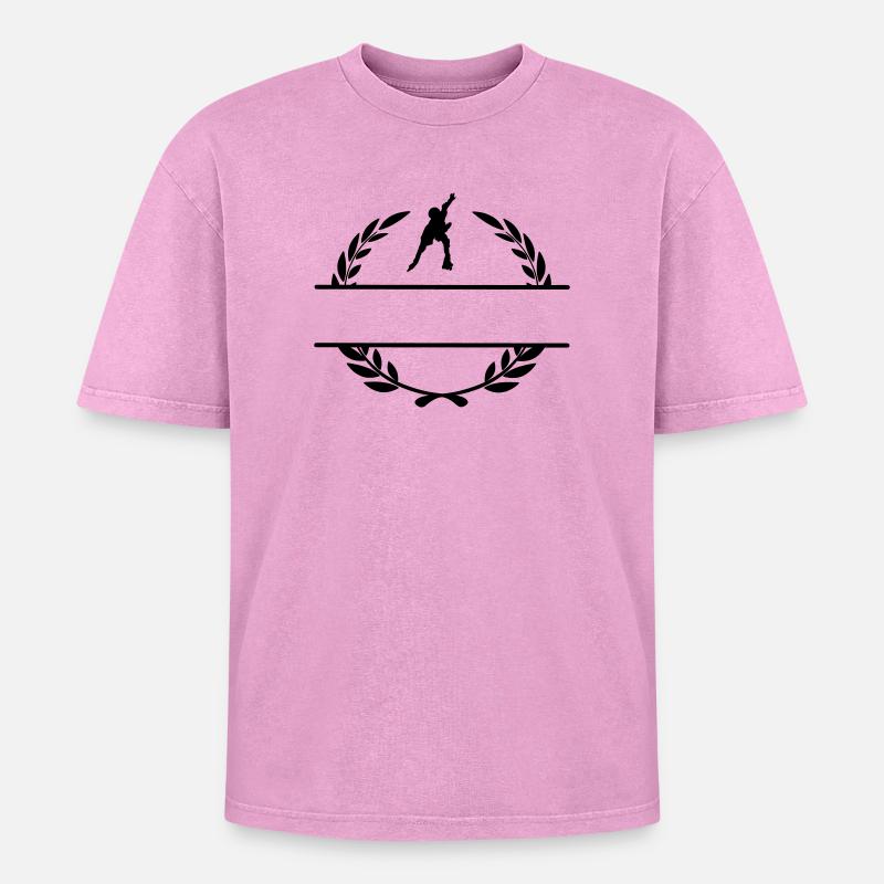 Rochen mit Lorbeerkranz-Monogramm - Oversized Unisex Premium Acid-Washed T-Shirt - Pink Acid Wash