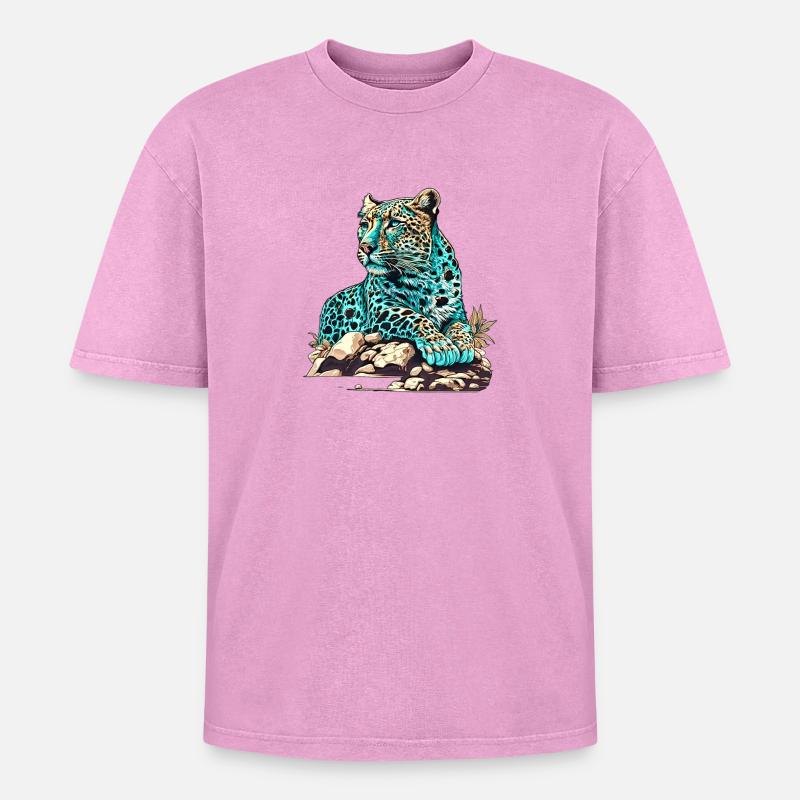 Leopard lying in wait - Oversized Unisex Premium Acid-Washed T-Shirt - acid washed pink