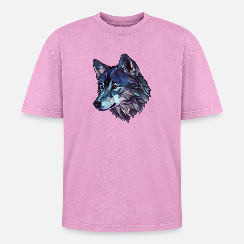 Stylized, geometric wolf - Oversized Unisex Premium Acid-Washed T-Shirt - acid washed pink