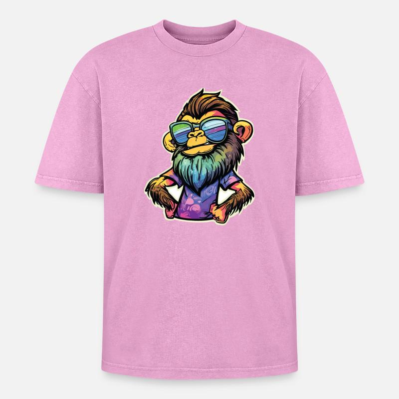 Funky Monkey - Oversized Unisex Premium Acid-Washed T-Shirt - acid washed pink
