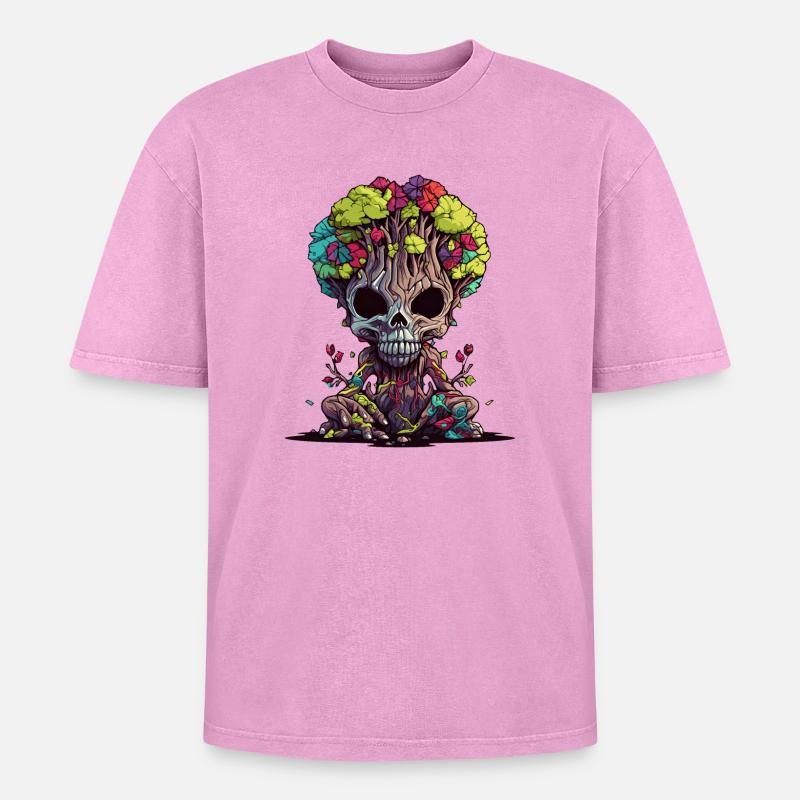 Tree Skull Bloom - Oversized Unisex Premium Acid-Washed T-Shirt - acid washed pink