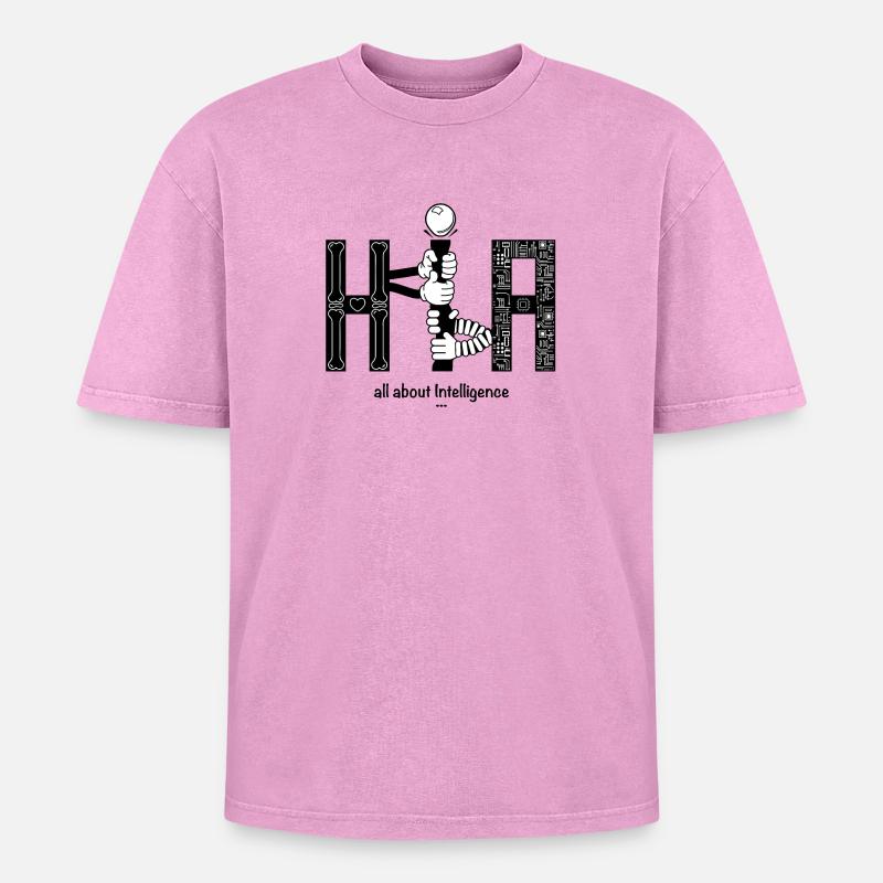 Human vs Artificial Intelligence KI - Oversized Unisex Premium Acid-Washed T-Shirt - Pink Acid Wash