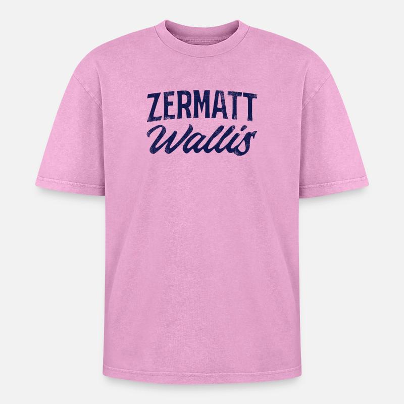 Zermatt Wallis Alpine Script - Oversized Unisex Premium Acid-Washed T-Shirt - Pink Acid Wash