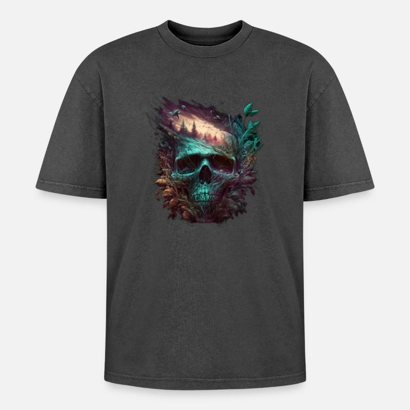 Neon Schädel Waldkunst - Oversized Unisex Premium Acid-Washed T-Shirt - undefined