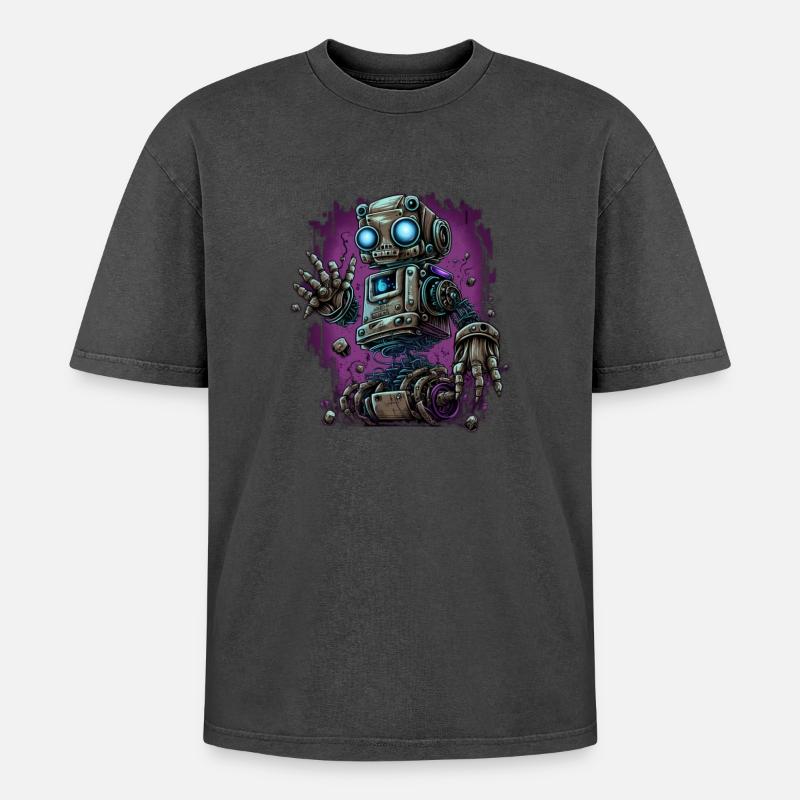 Neon-Dampfroboter im Schrottplatz-Schein - Oversized Unisex Premium Acid-Washed T-Shirt - undefined
