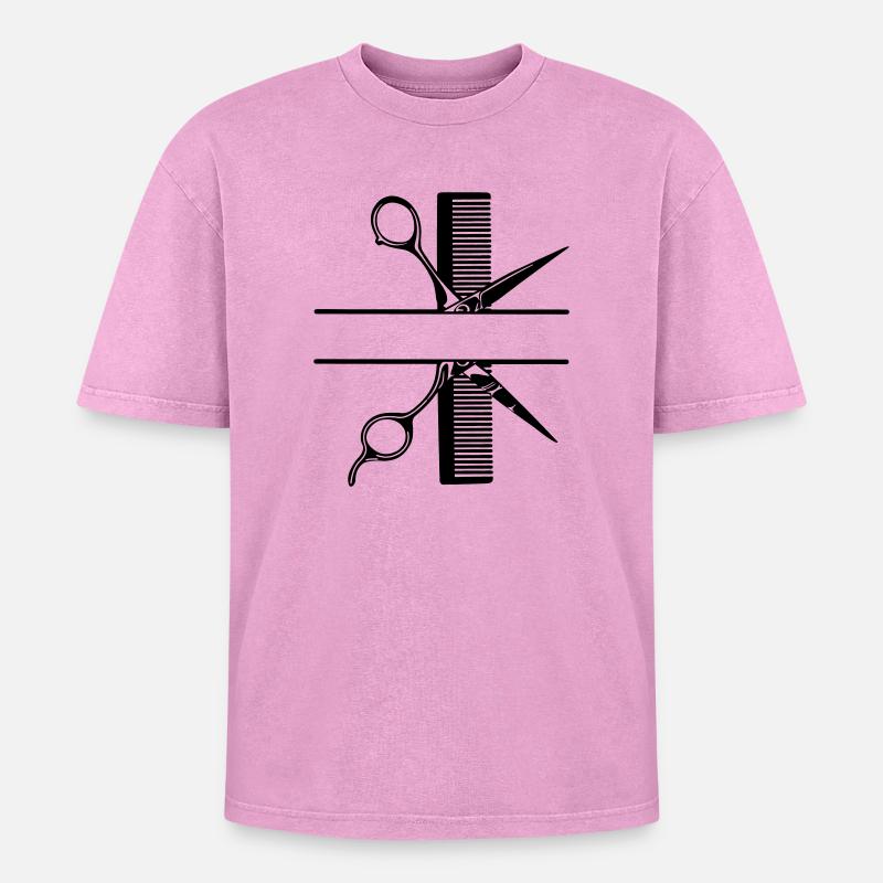 Scissors with comb text banner - Oversized Unisex Premium Acid-Washed T-Shirt - acid washed pink