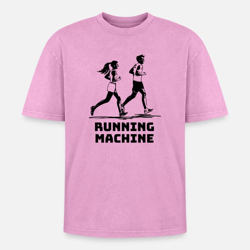 RUNNING MACHINE - Oversized Unisex Premium Acid-Washed T-Shirt - Pink Acid Wash